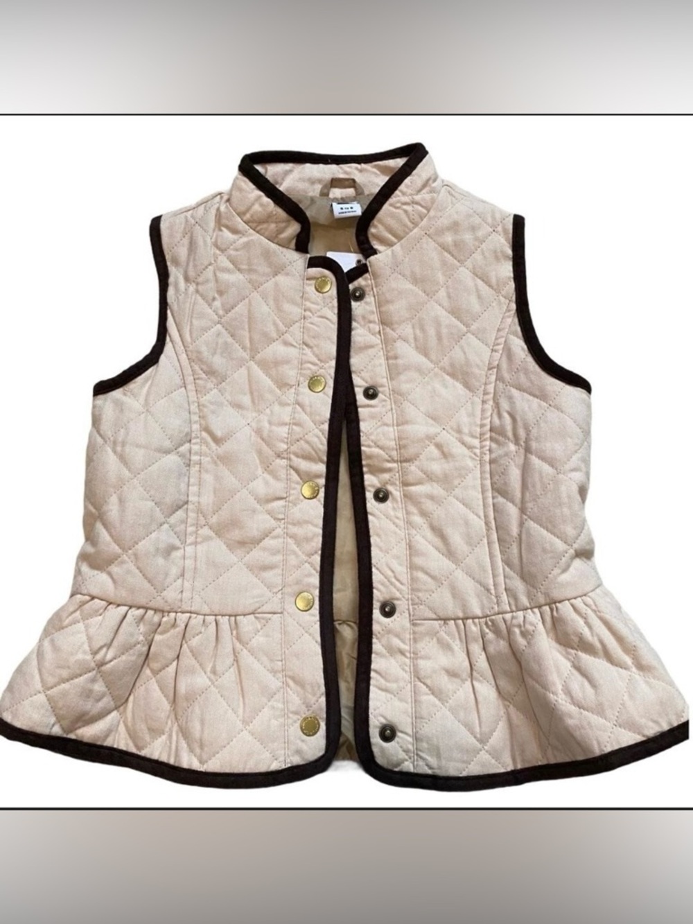 Janie and Jack Quilted Cream Vest with Dark Brown Trim